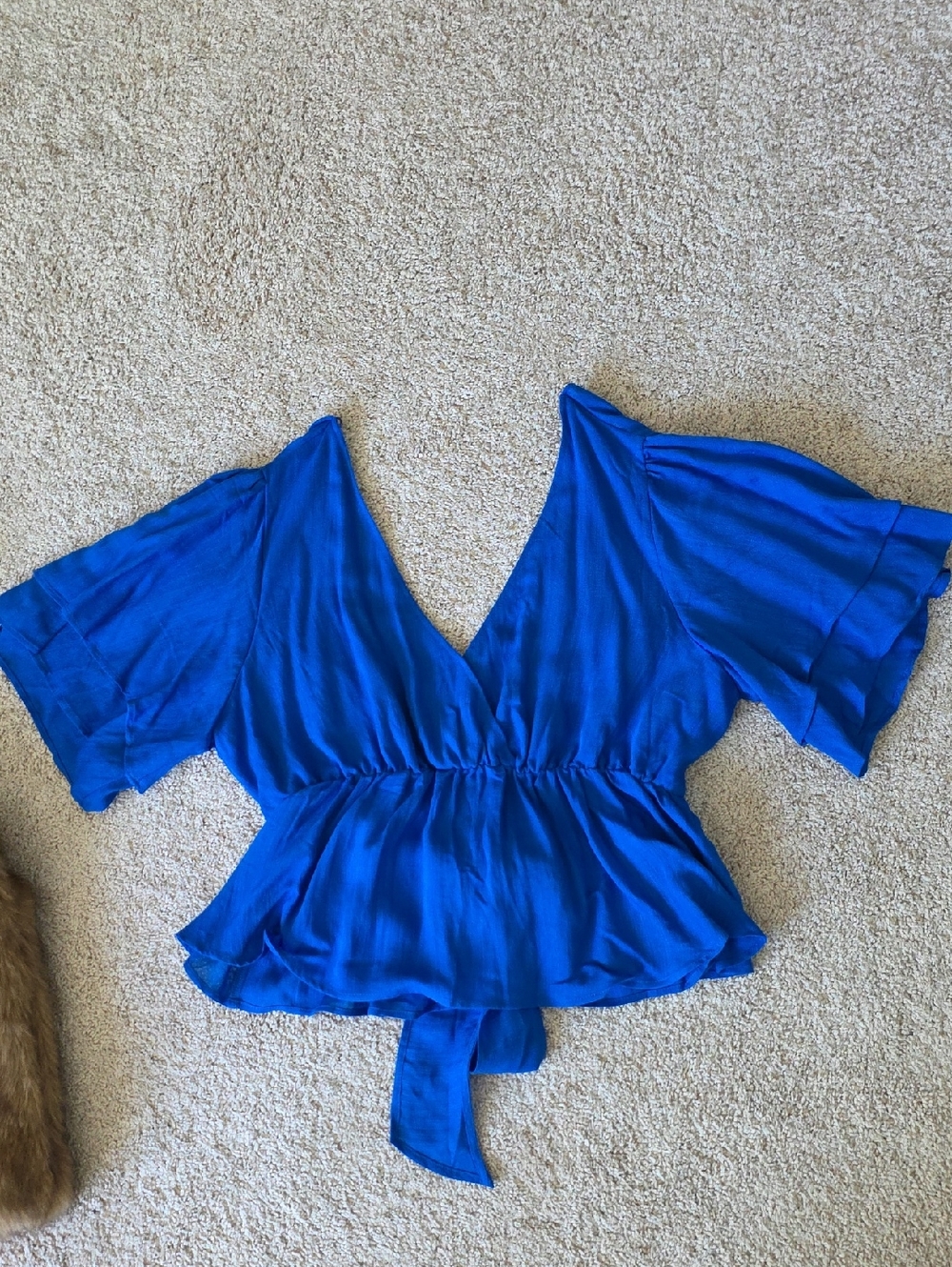 Cobalt Blue Flutter Sleeve Peplum